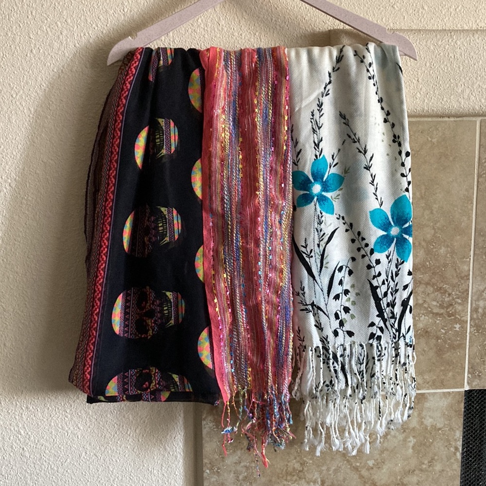 3 Scarf Bundle Skull, Multi Color and Flower Print